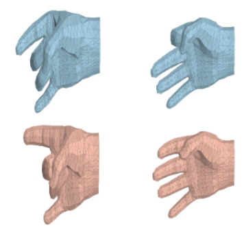 Hand pose imagined from sEMG, with ground truth in blue and prediction in red